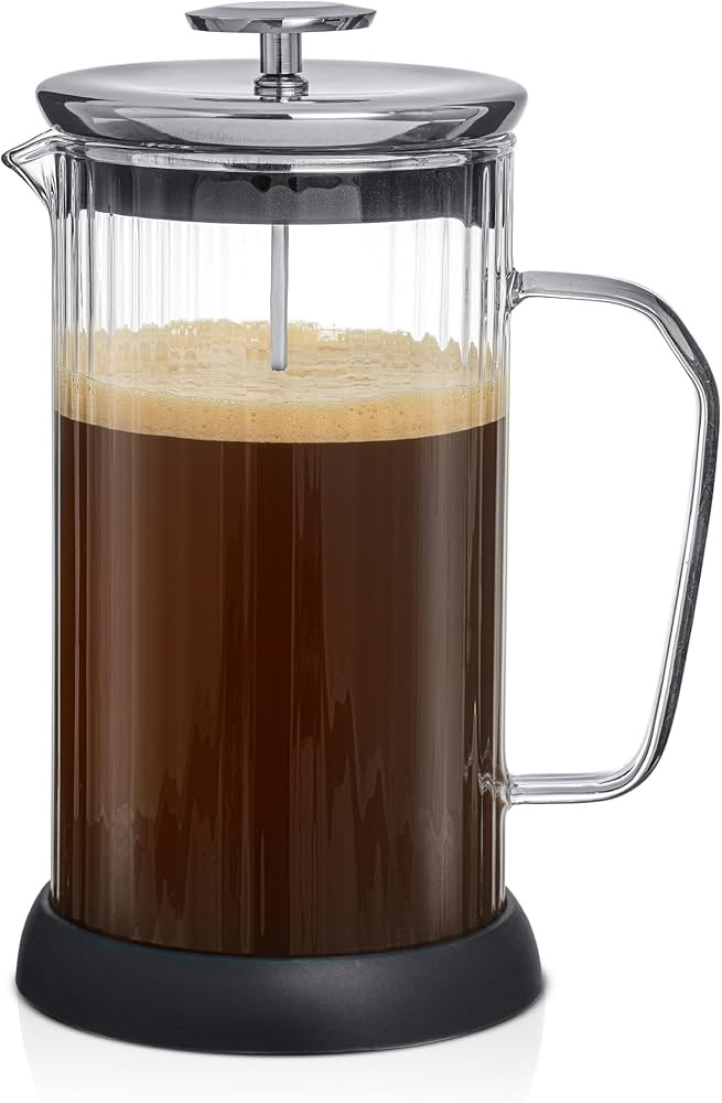 JoyJolt Fluted French Press Coffee and Tea Maker Set, 33.8oz Stainless Steel Press, Borosilicate ... | Amazon (US)