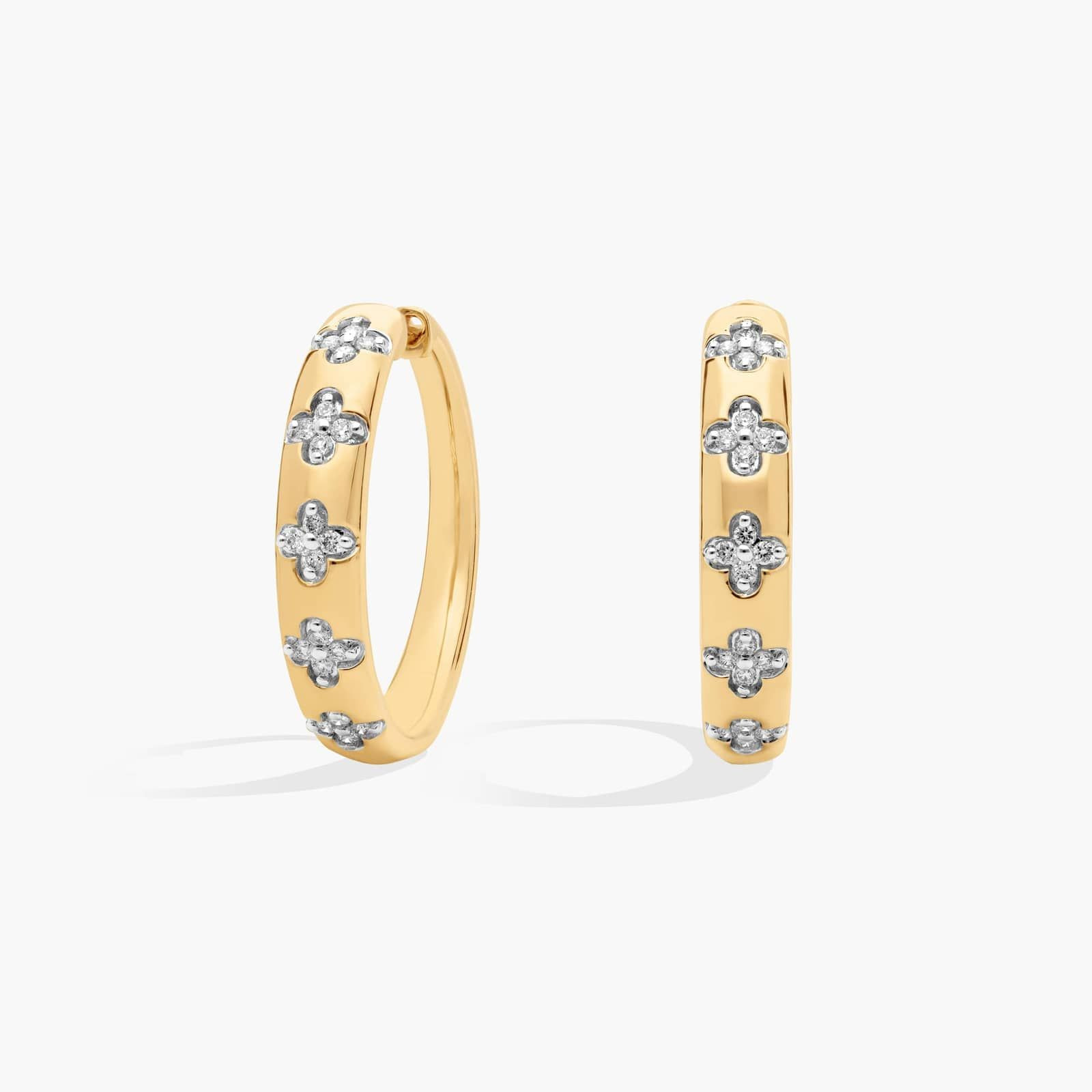 Diamond Flower Hoop Earrings In 14k Yellow Gold (1/5 ct. tw.) | Blue Nile