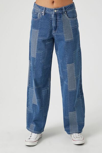 Patchwork Mid-Rise Baggy Jeans | Forever 21