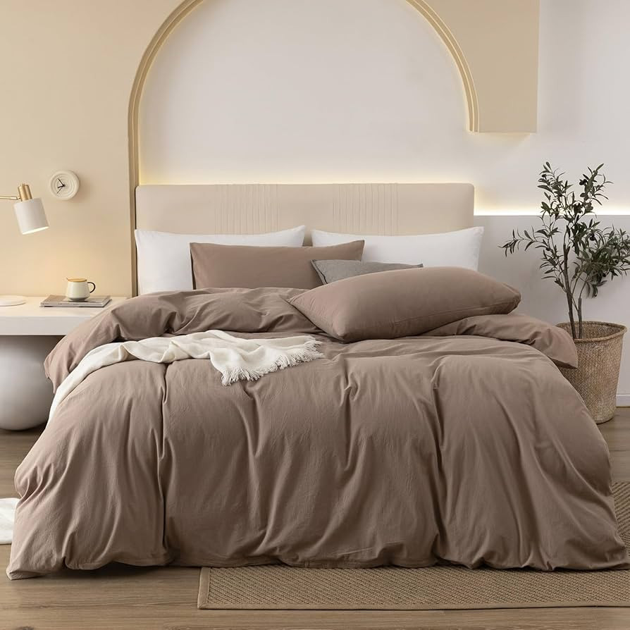JIYUAN 100% Washed Cotton Duvet Cover Set Comfy Simple Style Soft Breathable Textured Durable Lin... | Amazon (US)