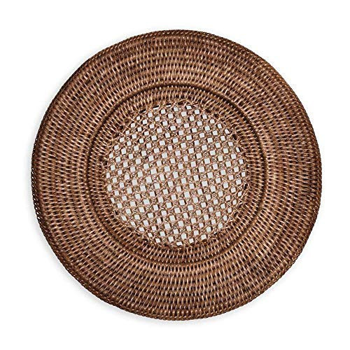 Caspari Rattan Round Plate Charger in Dark Natural Brown, Set of 2 | Amazon (US)