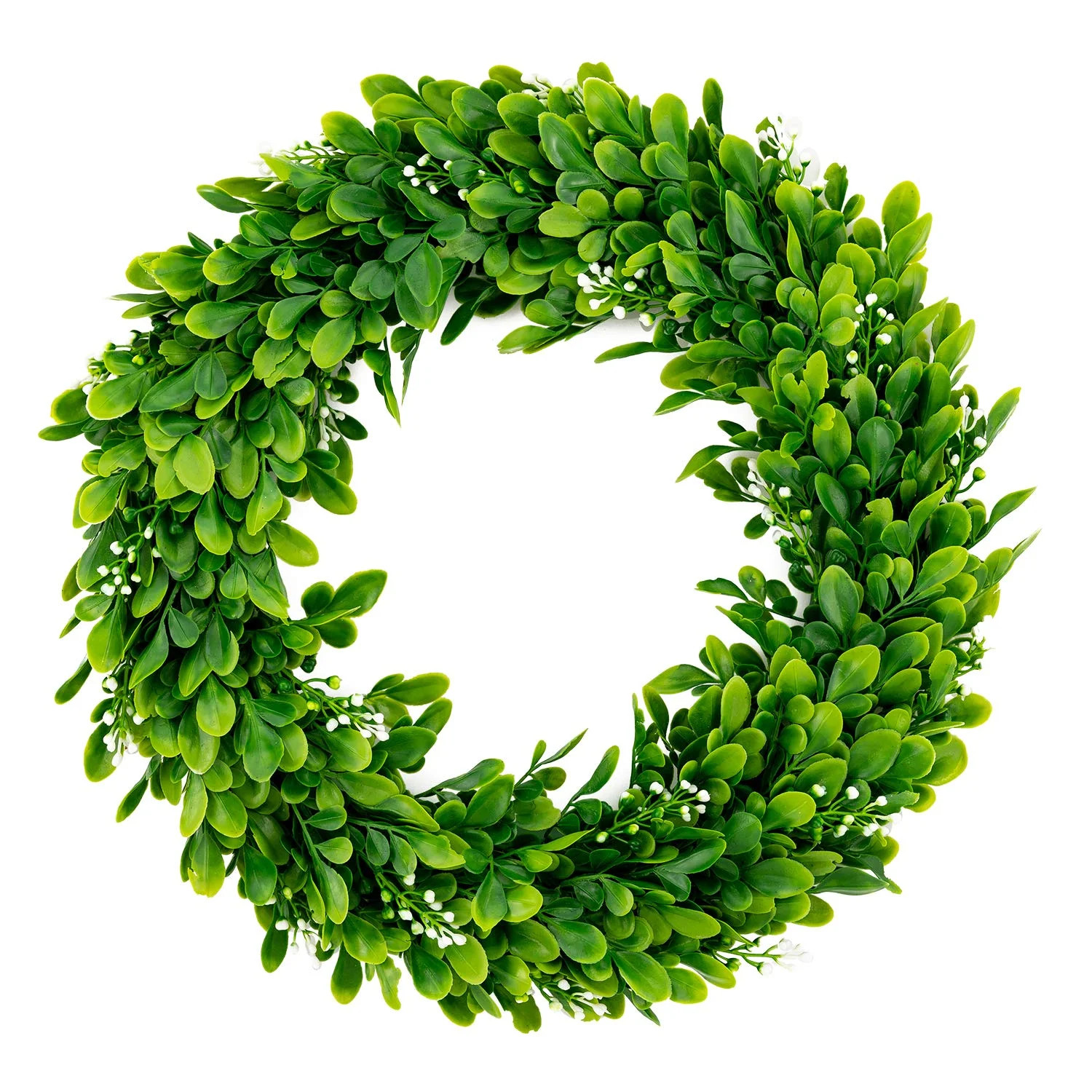 Boxwood Wreath 14 inch Artificial Green Wreath with White Fruits by Coreus | Walmart (US)