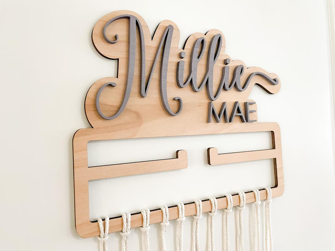 Bow Holder Nursery Decor, Macrame Bow Holder, Personalized Boho Hair Bow Organizer, Baby Girl Hai... | Etsy (US)