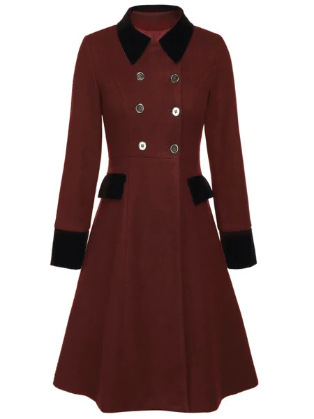 Red 1940s Solid Button Coat | Retro Stage