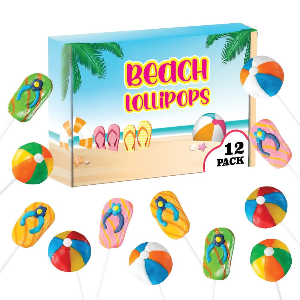 Beach Candy Lollipops - 12 Individually Wrapped Summer Themed Suckers - Summer Party Favors - Poo... | Amazon (US)