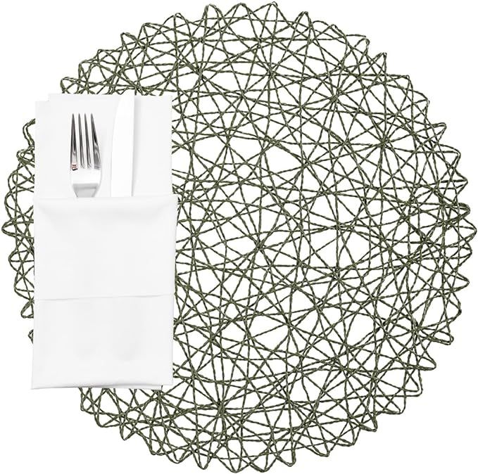 Restaurantware Spinweave 15 Inch Dining Table Placemats Set Of 6 Round Kitchen Table Mats - Semi-... | Amazon (US)