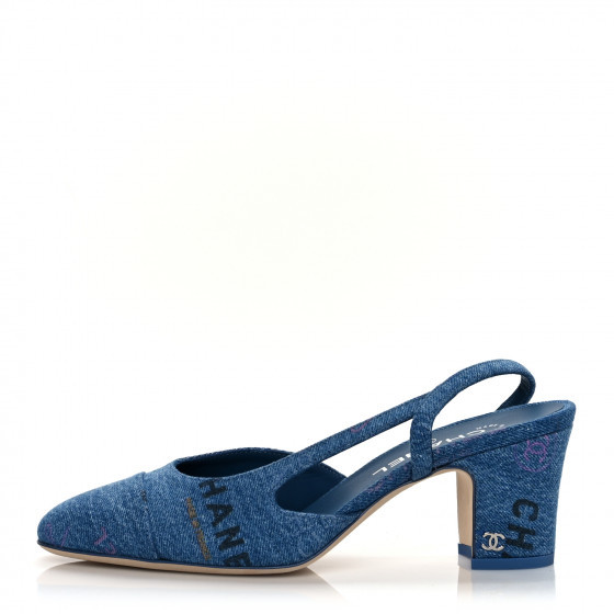 CHANEL Denim Cap Toe Denim Mood Slingback Flats 38 Blue Multicolor | FASHIONPHILE (US)