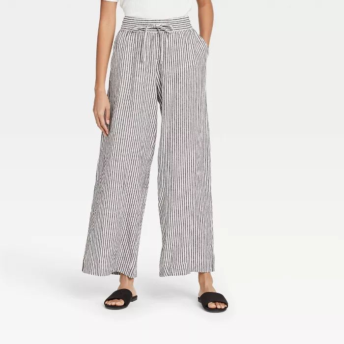 Women's Striped Mid-Rise Relaxed Fit Pants - A New Day™ Black/White | Target
