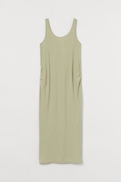 Fitted, sleeveless dress in ribbed jersey. Wide neckline, gathers at sides for improved fit over ... | H&M (US + CA)