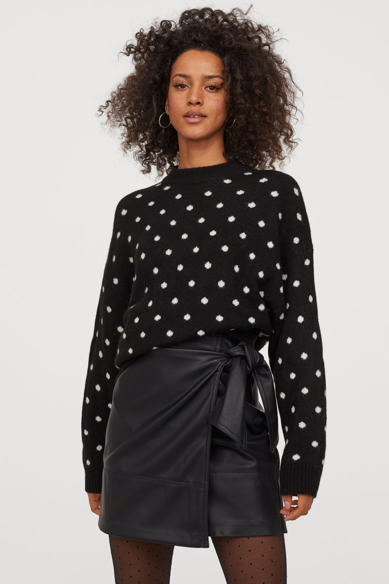 Fine-knit Sweater - Black/white dotted - Ladies | H&M US | H&M (US + CA)