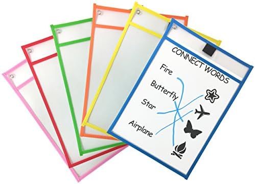 Clipco Dry Erase Pocket Sleeves Assorted Colors (6-Pack) | Amazon (US)