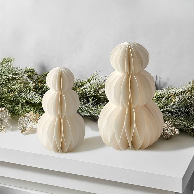 LampLust Paper Snowman Decor, 2 Pack Honeycomb Paper Snowman, 6 & 8 Inch, Neutral White, Christma... | Amazon (US)