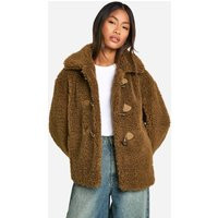 Womens Toggle Detail Teddy Fur Coat - Brown - 10 | boohoo (US & Canada)