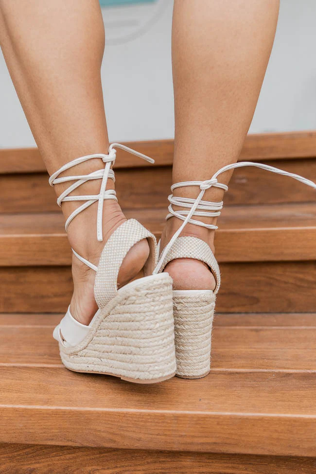 Brianna Cream Lace Up Burlap Wedges | Pink Lily