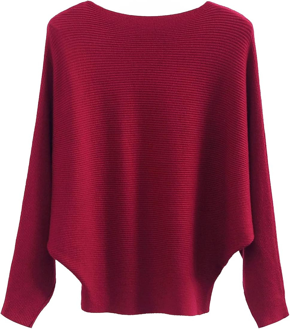 GABERLY Boat Neck Batwing Sleeves Dolman Knitted Sweaters and Pullovers Tops for Women | Amazon (US)