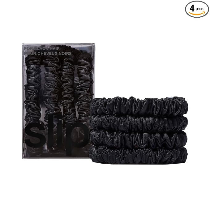Slip Silk Hair Ties — Skinny Silk Black Scrunchies, No Damage, No Crease, Anti-Breakage |100% M... | Amazon (US)