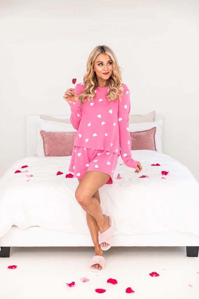 Take A Challenge Pink Heart Print Lounge Top | The Pink Lily Boutique