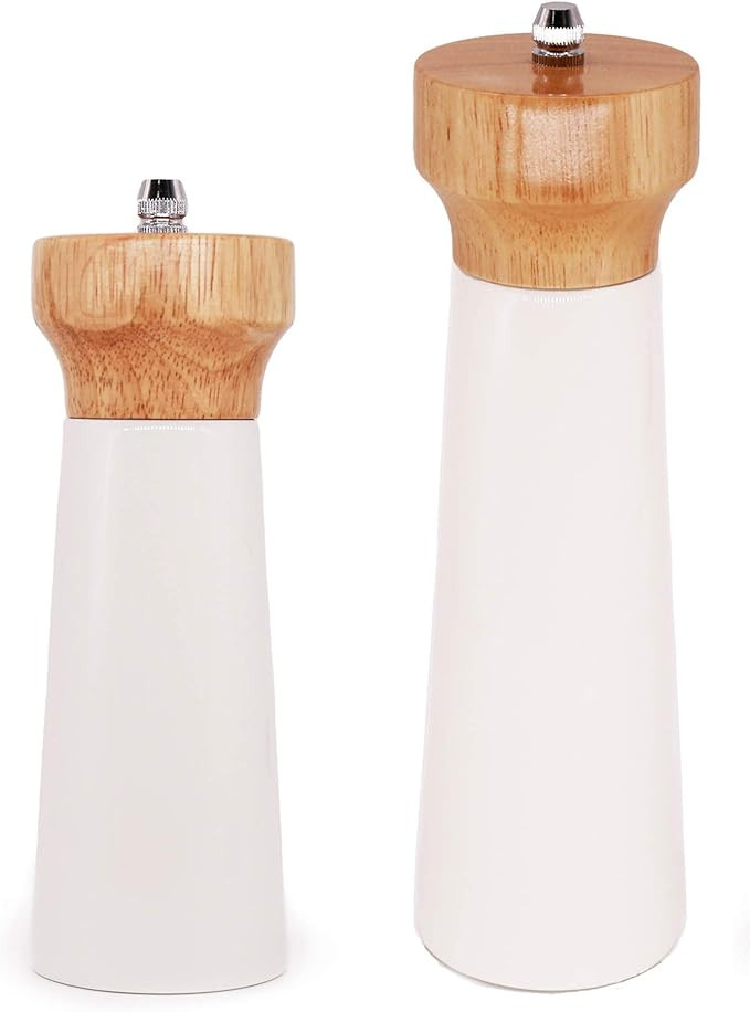 White Salt Grinder Wood Refillable Pepper Grinder Set Pepper Mill Salt & Pepper Shakers - Stainle... | Amazon (US)
