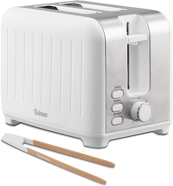 Twinzee Wide Slot Toaster 2 Slice - Retro Toaster, Matte White and Stainless Steel - Small Toaste... | Amazon (US)