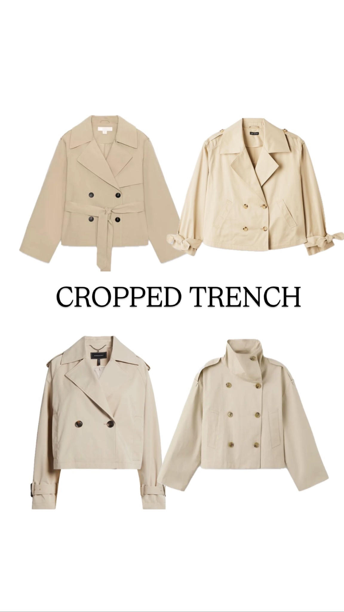 Here are some cropped Trench coats options. 

#LTKFestival #LTKPlusSize #LTKMidsize