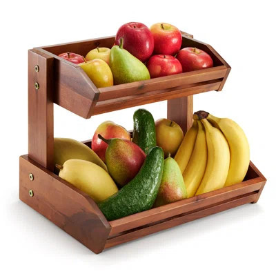 2 Tier Fruit Basket For Kitchen Counter Organizer – Wooden Fruit Bowl & Wooden Basket For Kitchen Counter Storage, Vegetable & Produce Storage, Snack | Wayfair North America