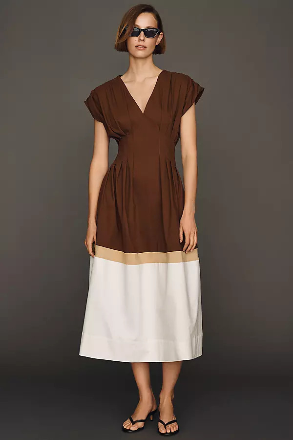 Pleated Short-Sleeve Twofer Midi Dress | Anthropologie (US)
