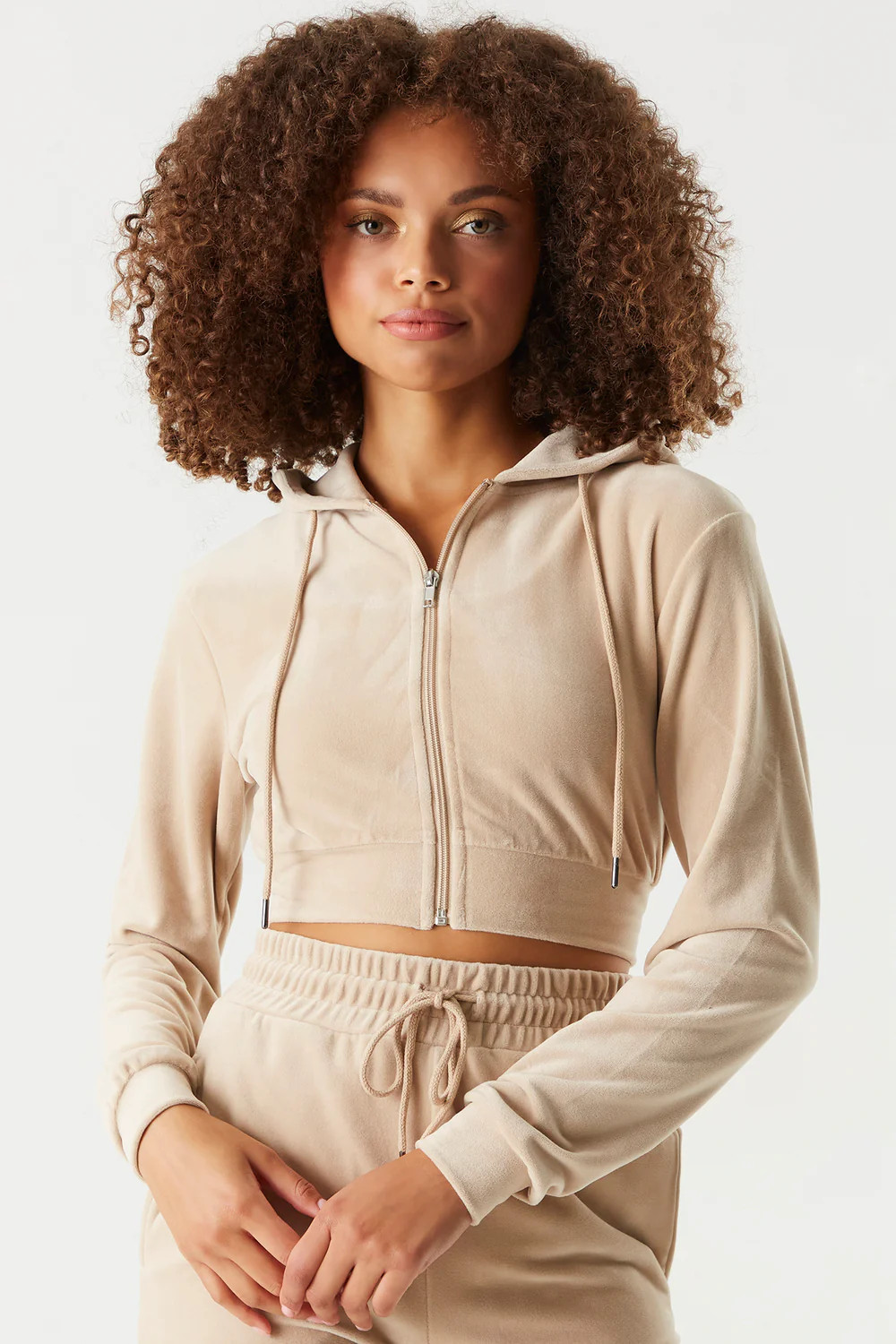 Velour Zip-Up Cropped Hoodie | Charlotte Russe