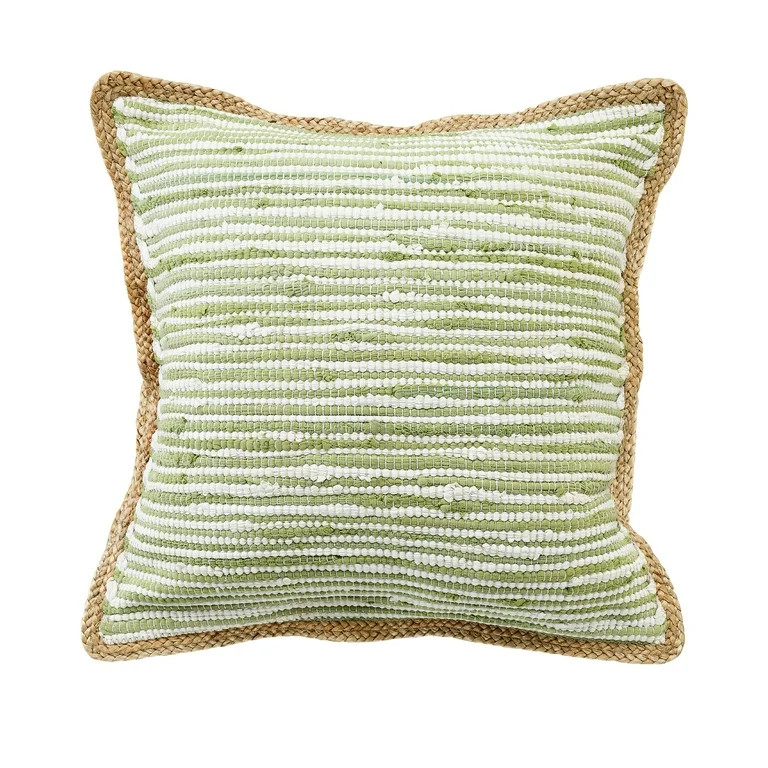 Ox Bay Ringo 20" x 20" Green/White Jute Bordered Striped Cotton Adult Decorative Throw Pillow | Walmart (US)