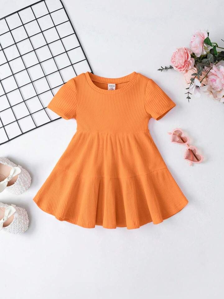 SHEIN Baby Solid Ruffle Hem Dress | SHEIN