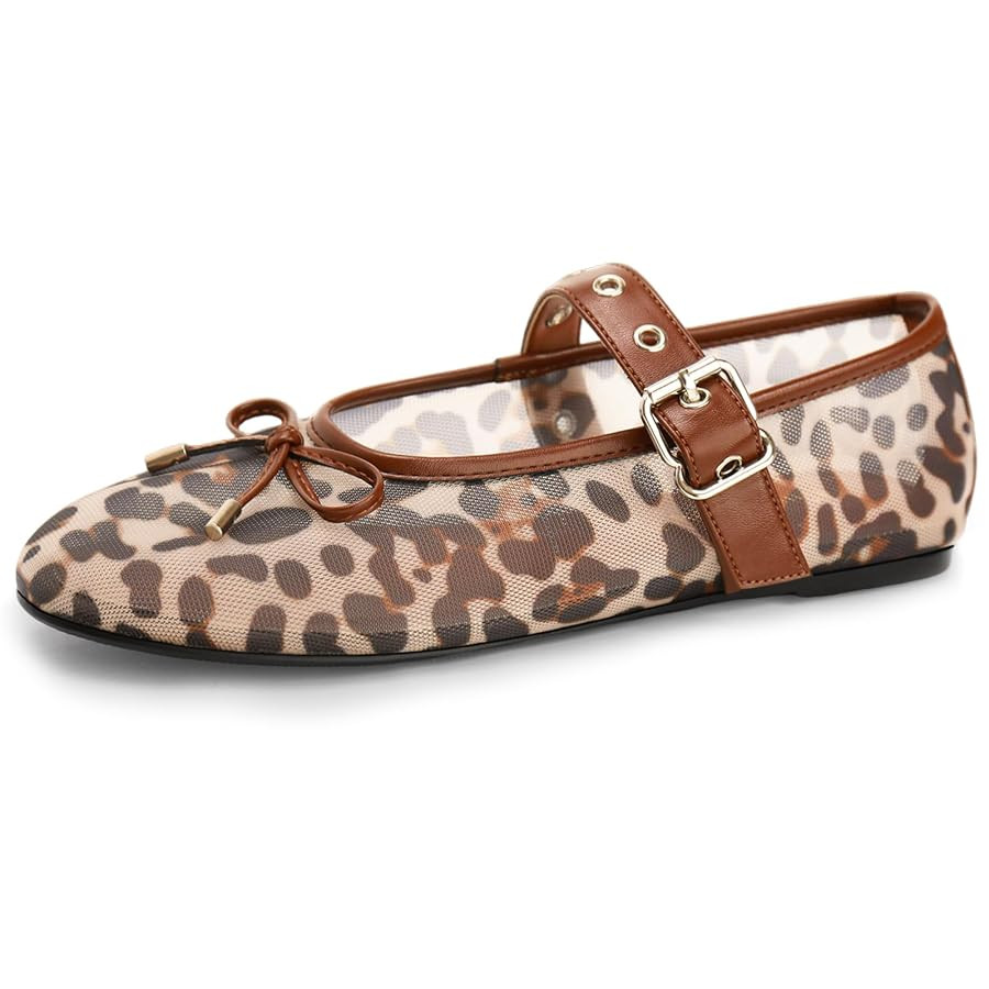 Leopard Flats for Women Mesh Flats Ballet Flats Mary Jane Flats Women's Dress Shoes Ballet Shoes | Amazon (US)