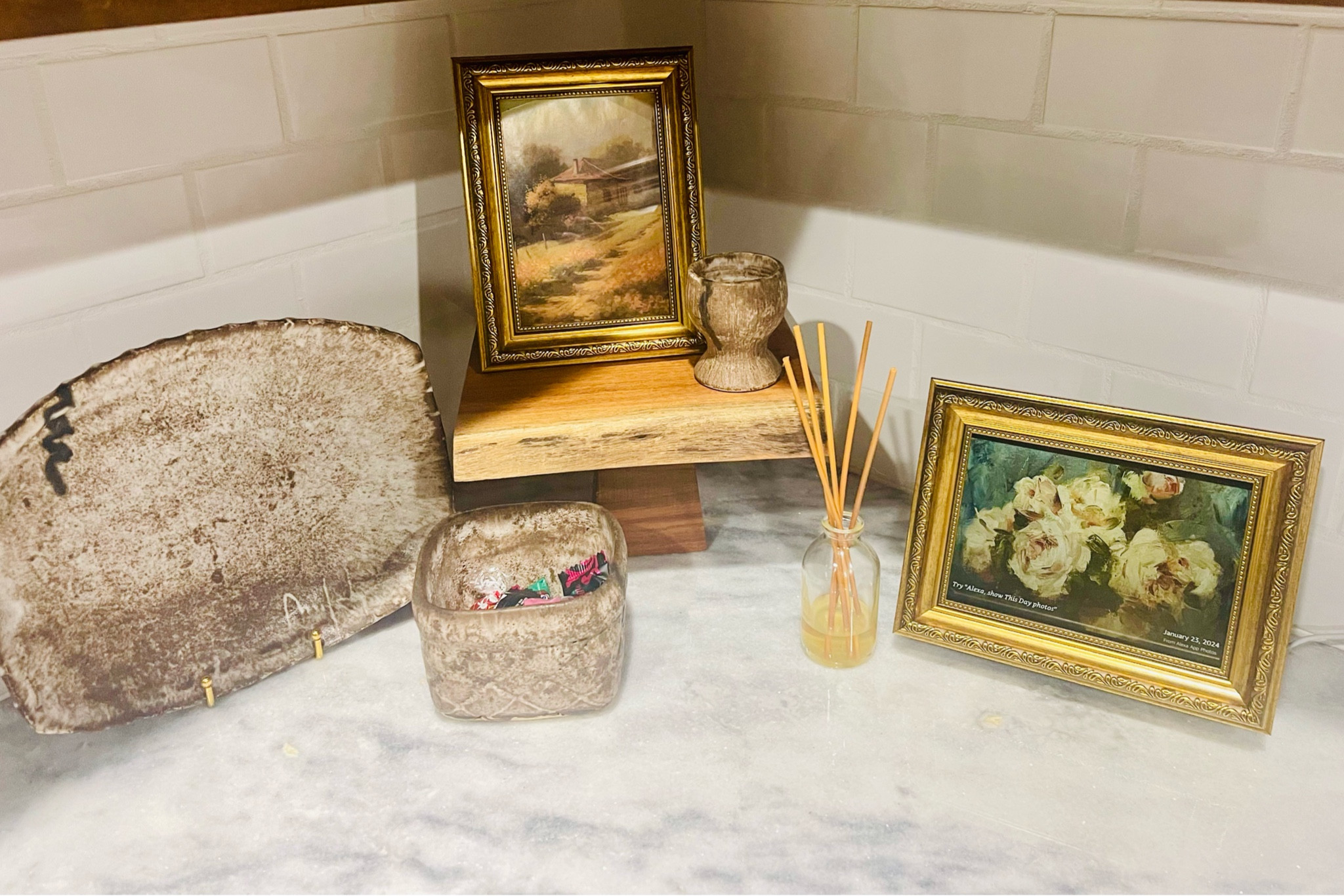 Can you spot the Alexa Echo Show? Framed Alexa. Countertop styling 

#LTKhome #LTKMostLoved #LTKU