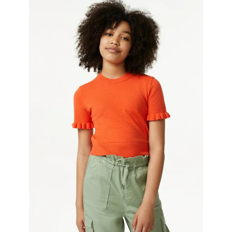Free Assembly Girls Short Sleeve Ruffle Sweater, Sizes 4-18 | Walmart (US)