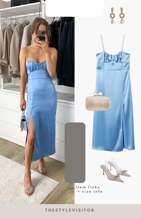 Absolutely stunning satin dress, wearing xs and I’m 75C. Could definitely go for guest wedding dress although I’d prefer it a little shorter so you’re more able to dance a little. Read the size guide/size reviews to pick the right size.

Leave a 🖤 to favorite this post and come back later to shop

#wedding guest dress #blue #midi dress 

#LTKstyletip #LTKSeasonal #LTKeurope