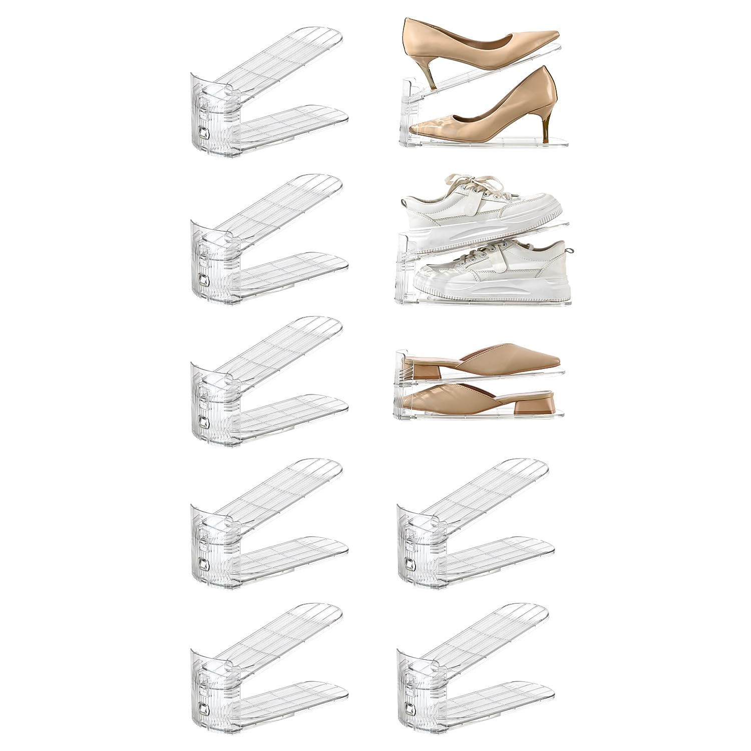 shoe slots organizer, Clear Shoe Stacker, Adjustable Level Shoe Rack,Storage Space Saver for Sneakers Display (Transparent, 10Pack) | Amazon (US)