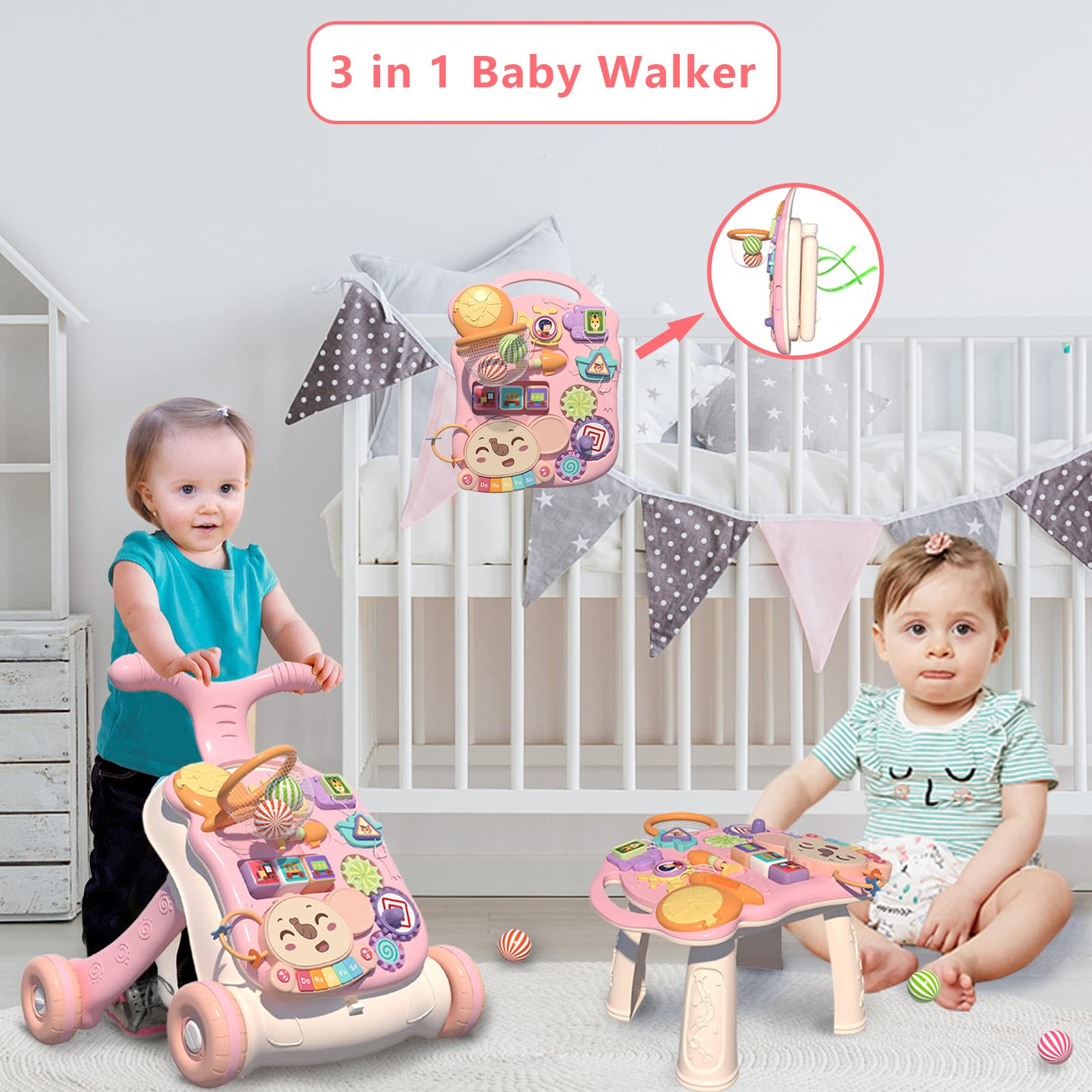 QDRAGON 3 in 1 Baby Walker and Activity Center for Girl, Learning to Walk, Sit to Stand, Early Ed... | Amazon (US)