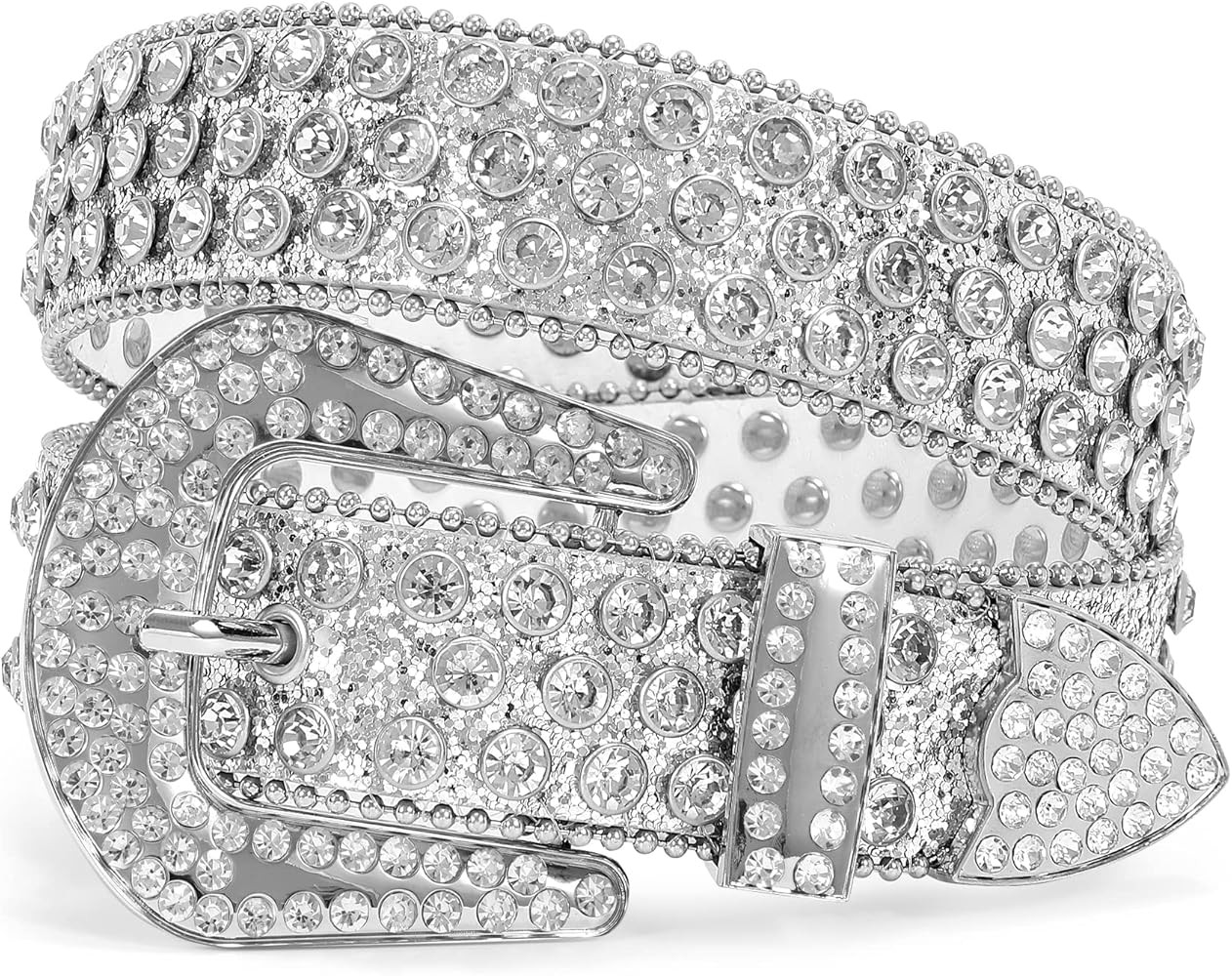 XZQTIVE Cowgirl Bling Studded Leather Belts for Jeans Pants with Rhinestone and Western Silver Bu... | Amazon (US)