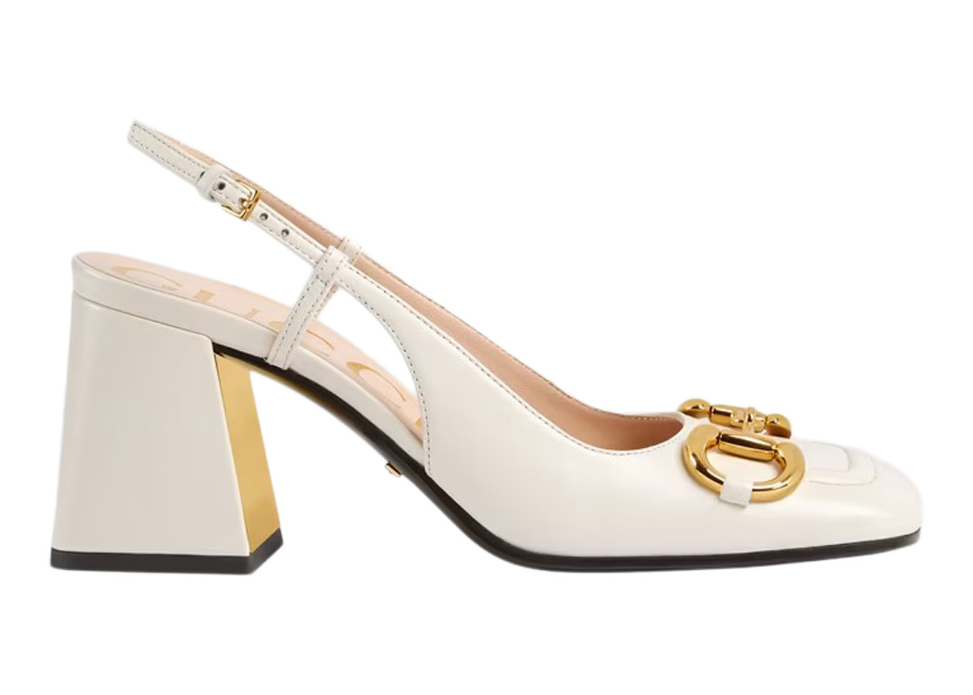 Women's Gucci Horsebit 75mm Heeled Slingback Leather Sneakers in White/Gold | StockX