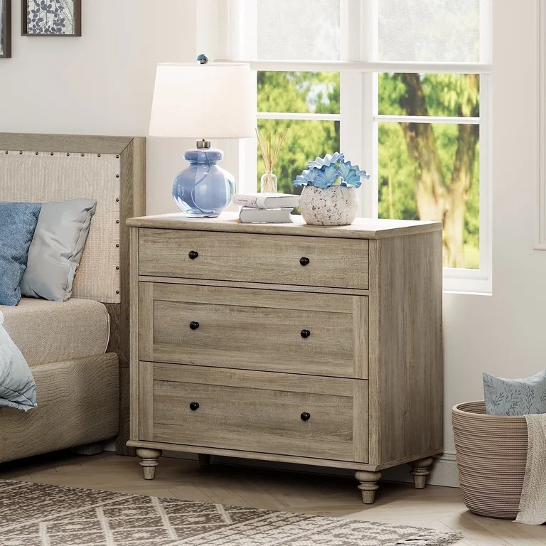 Farmhouse Nightstand with 3 Drawers, Mid Century Modern Wooden Closet Storage Organizer for Bedro... | Walmart (US)
