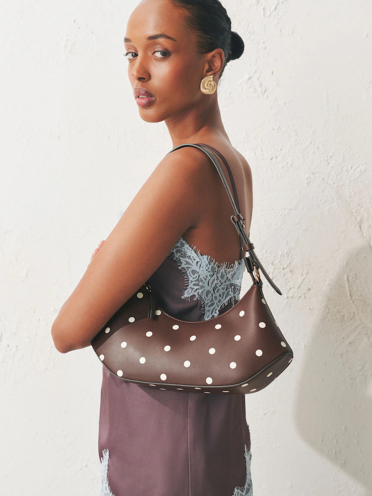 Buy Chocolate Brown Polka Dot Scoop Shoulder Bag from Next Ireland | Next EU