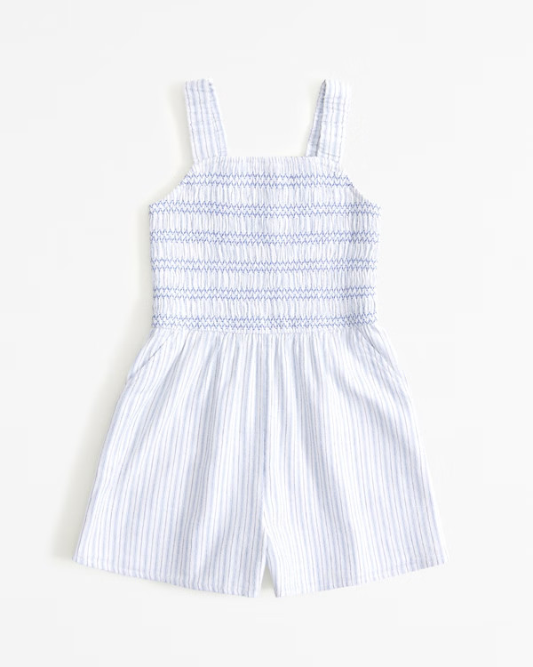 girls linen-blend smocked romper | girls dresses & rompers | Abercrombie.com | Abercrombie & Fitch (US)