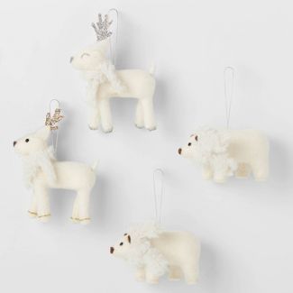 4ct Boiled Wool Animal Christmas Tree Ornament Set White - Wondershop™ | Target
