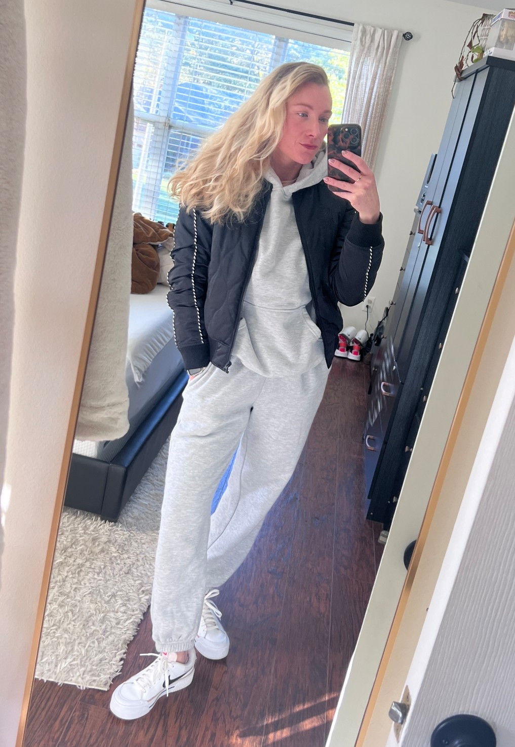 My fall/winter uniform. Cozy sweat suit, bomber jacket, cute sneaks ✔️

Bomber jacket is limited edition but I selected a cute one from Amazon 🫶🏼

#LTKStyleTip #LTKFindsUnder50 #LTKSeasonal