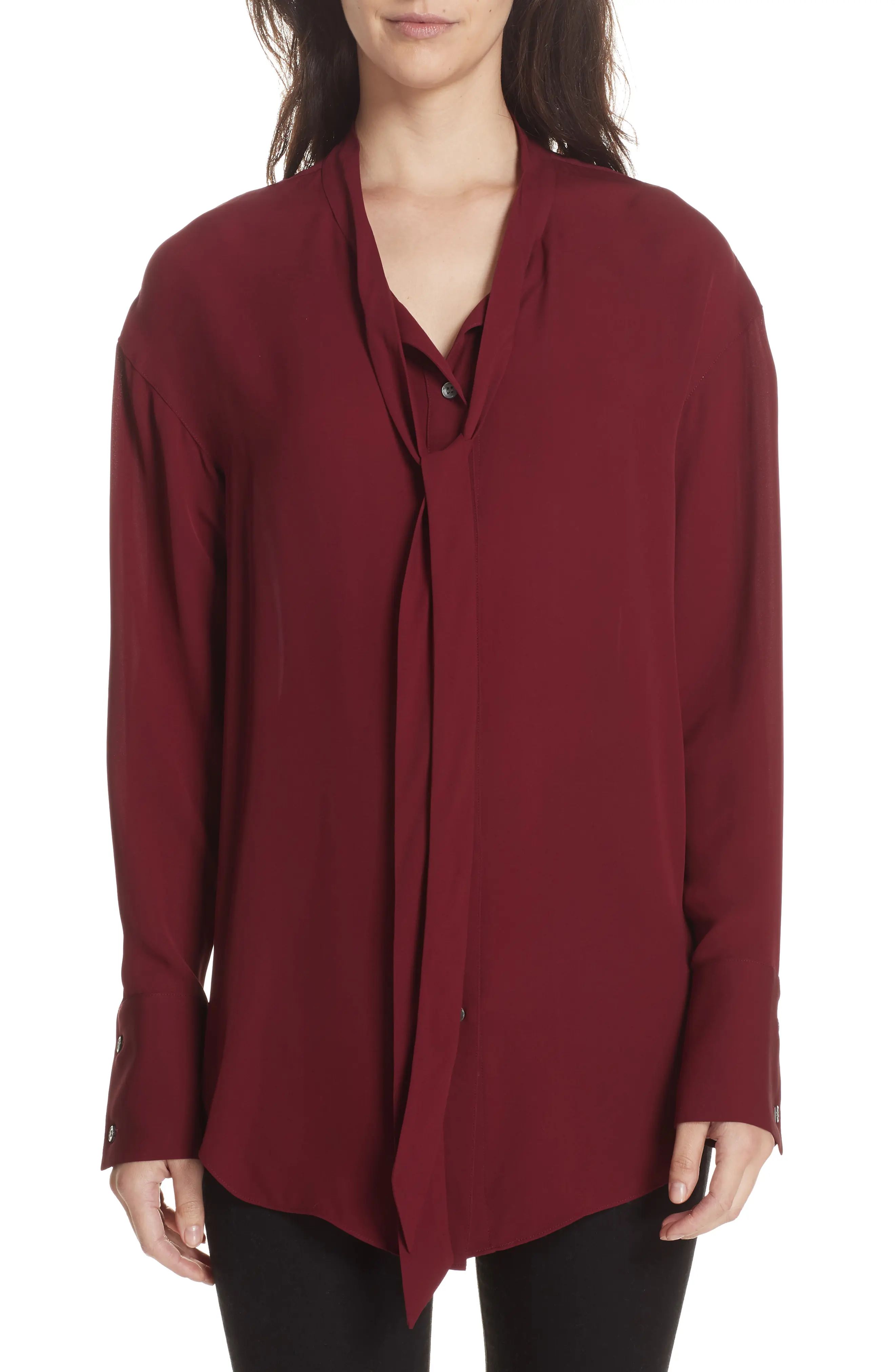 Theory Tie Neck Silk Blouse | Nordstrom