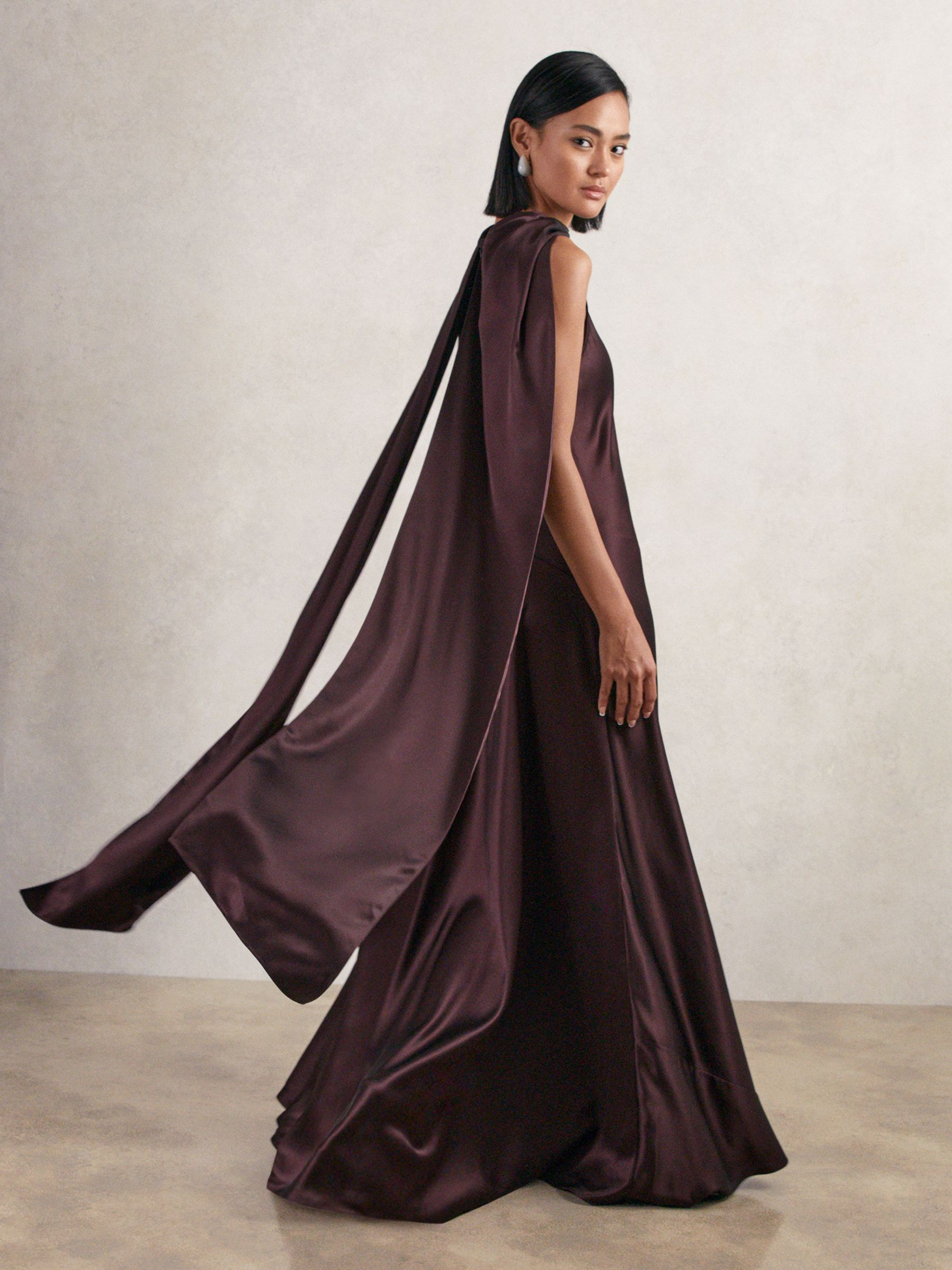 Satin Cape Maxi Dress in Burgundy | Reiss US