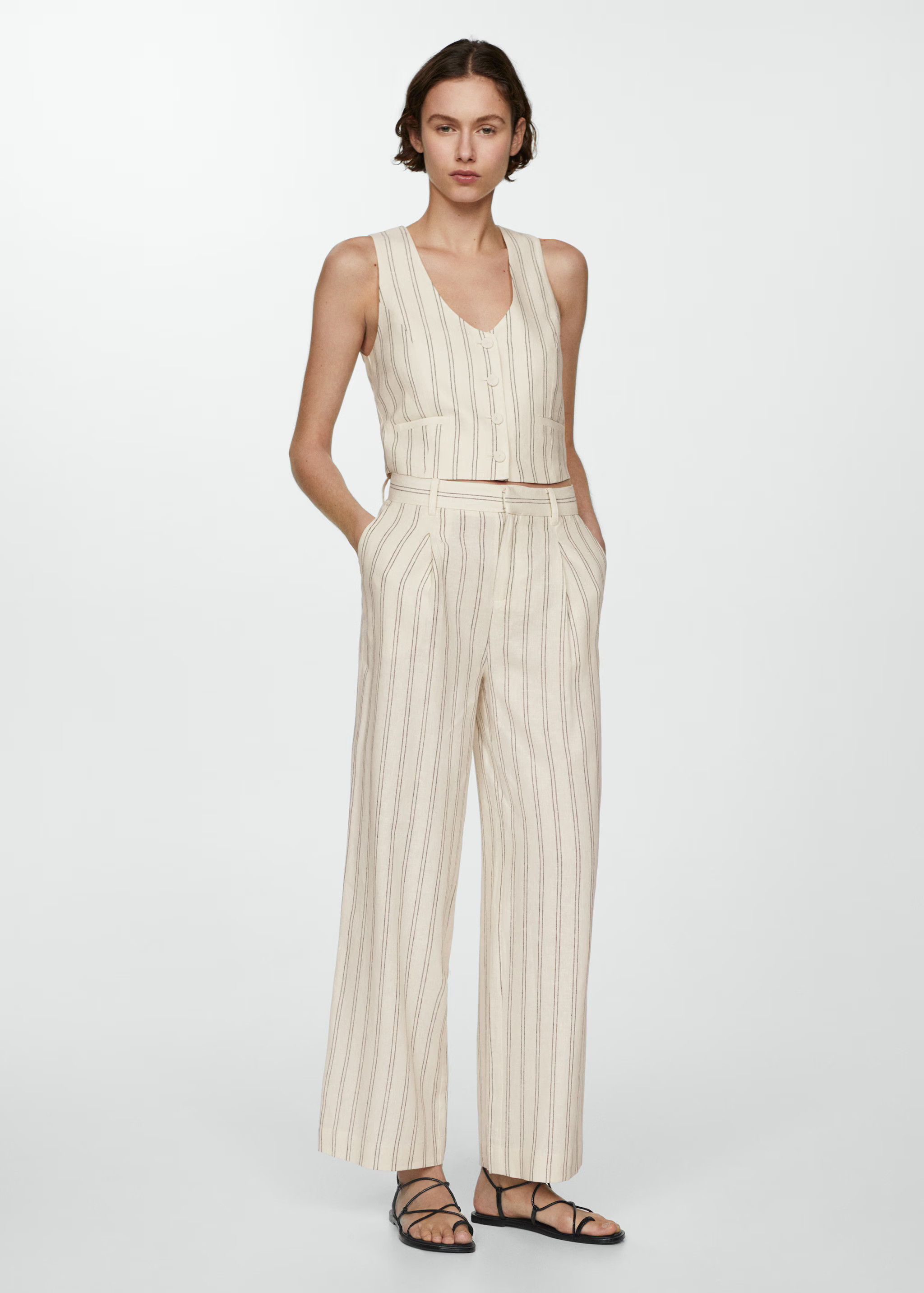 Striped linen-blend trousers | MANGO (UK)