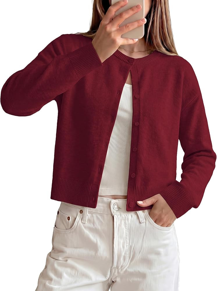 GRACE KARIN Cropped Cardigan Sweaters for Women Long Sleeve Crew Neck Open Front Jackets Y2K Fall... | Amazon (US)