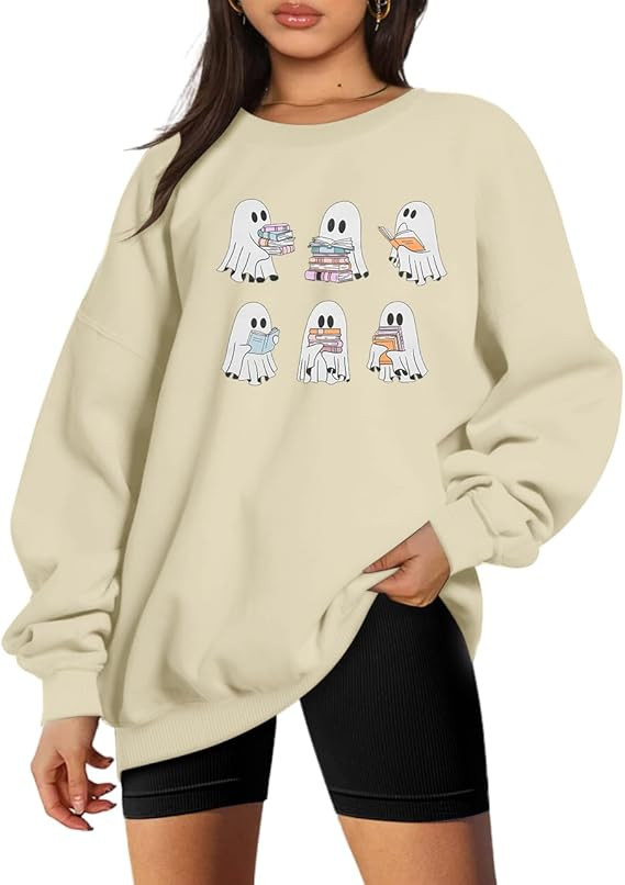 UNIQUEONE Halloween Sweatshirts for Women Ghost Reading Books Sweater Cute Spooky Bookish Shirt F... | Amazon (US)