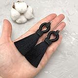 Black tassel earrings, Fringe earrings, Silk tassle earrings, Long black earrings, Party earrings, U | Amazon (US)