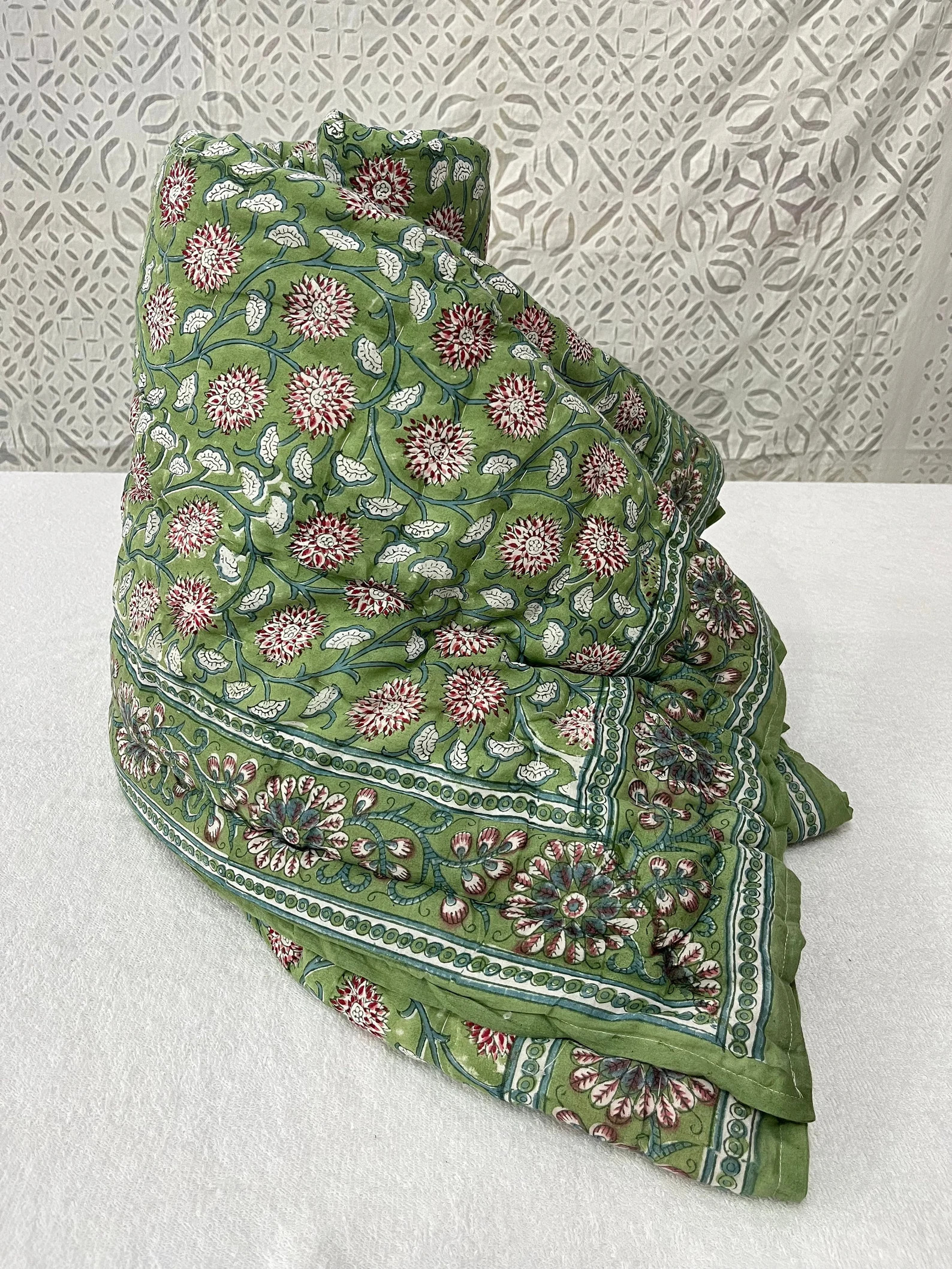 Hand Block Printed Floral Kantha Quilt: Jaipuri Cotton Razai | Etsy (US)