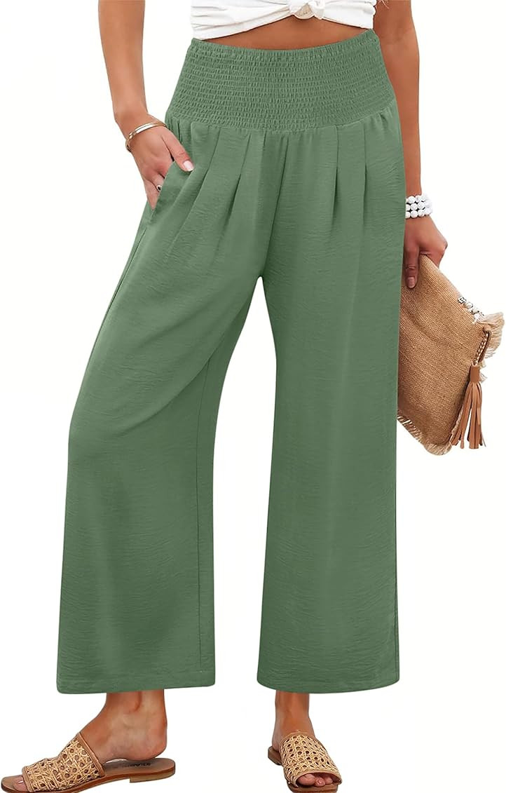ANRABESS Womens Cropped Pants Wide Leg High Waisted Palazzo Pants Summer Flowy Beach Lounge Casua... | Amazon (US)